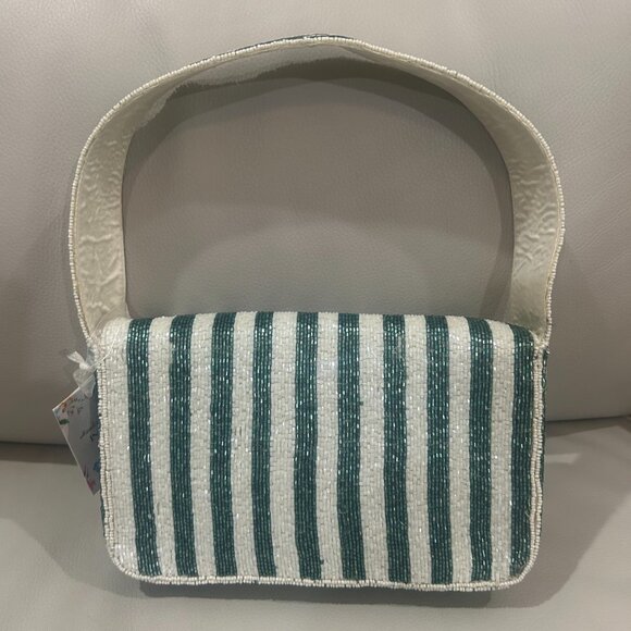 Handcrafted in India Tik Tok Viral Beaded Striped Shoulder Seashell Design Bag - Picture 3 of 4